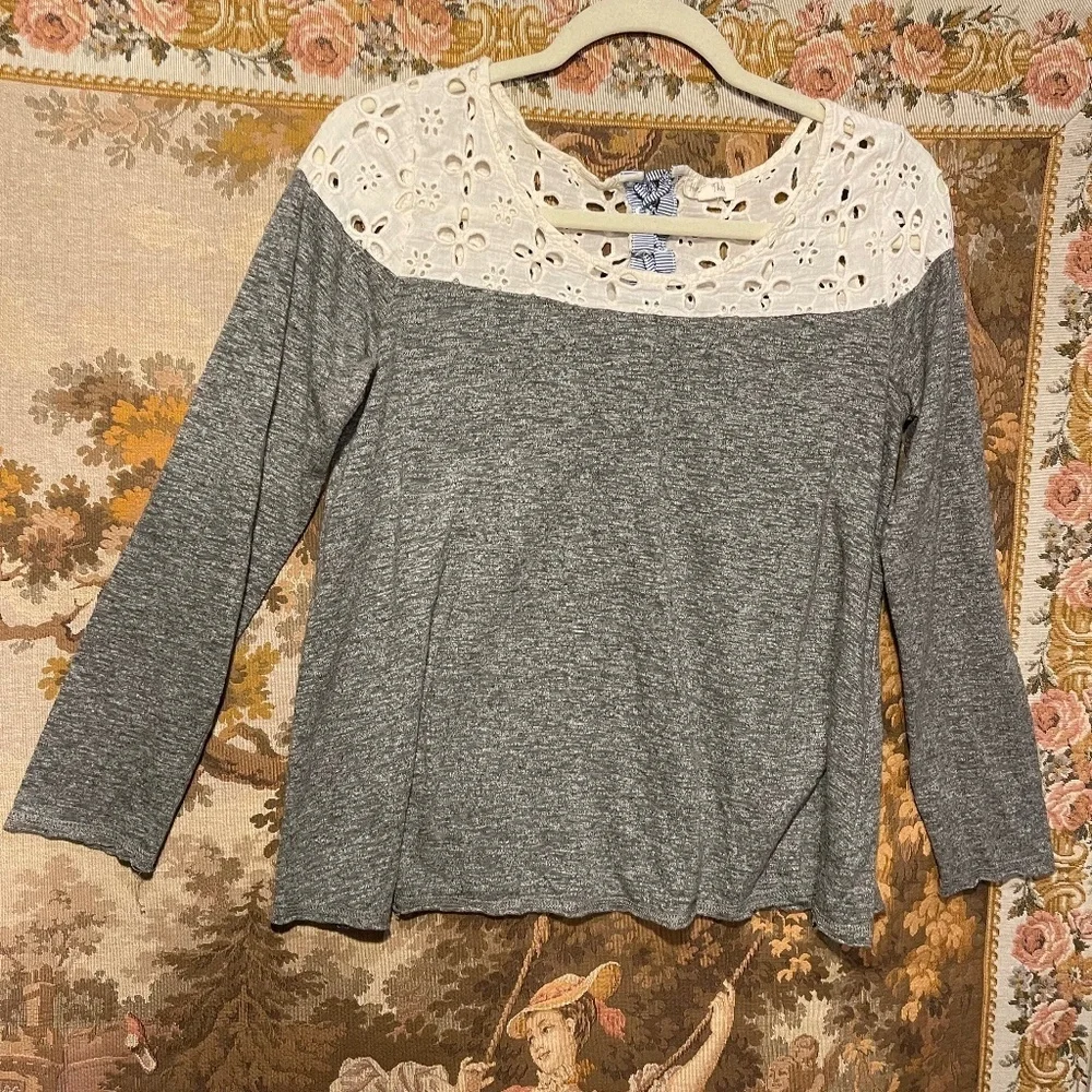 Free People Gray and White Lace Blouse